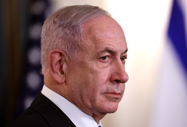 Israeli Prime Minister Benjamin Netanyahu participates in a joint news conference with U.S. President Donald Trump in the State Dining Room at the White House on September 29, 2025, in Washington, D.C.