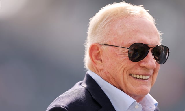 CHICAGO, ILLINOIS - SEPTEMBER 21: Owner Jerry Jones of the Dallas Cowboys looks on before the game against the Chicago Bears at Soldier Field on September 21, 2025 in Chicago, Illinois. (Photo by Michael Reaves/Getty Images)
