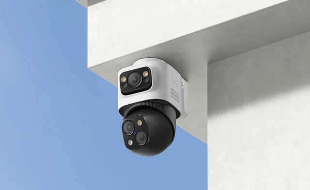 A promotional photo of a Eufy security camera and its accompanying app. (Image: Eufy)