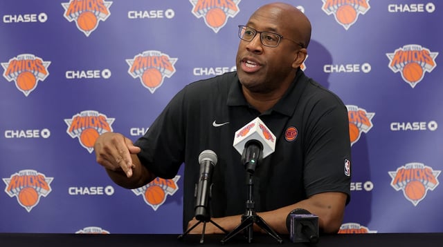 Knicks head coach Mike Brown speaks to the media during a media day press conference at the Madison Square Garden training center