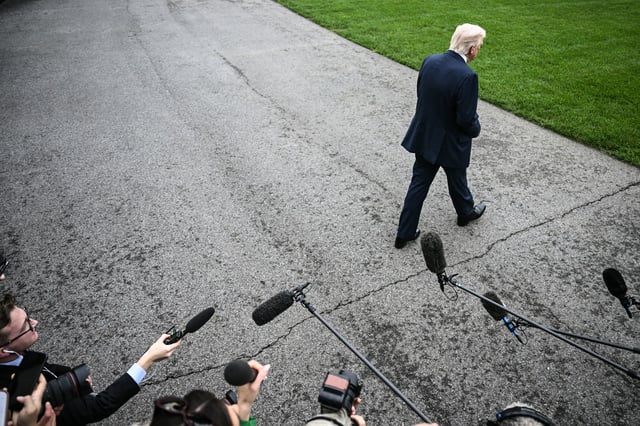 President Donald Trump walks to Marine One after speaking to the press as he departs from the South Lawn of the White House on Sept. 30, 2025.