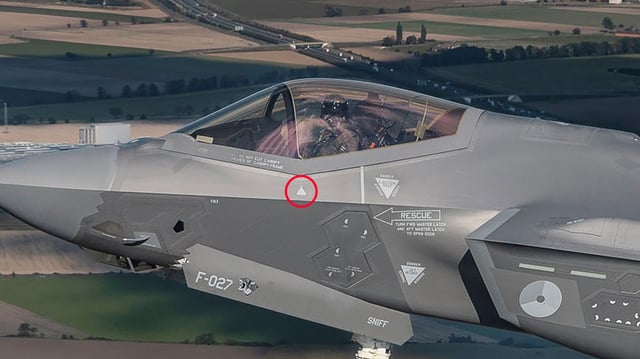 The RNLAF F-35A with the drone kill marking below the canopy rail, circled in red. (Image credit: Dutch MoD)