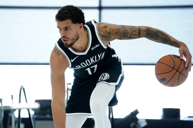 NEW YORK, NEW YORK - SEPTEMBER 23: Michael Porter Jr. #17 of the Brooklyn Nets poses for a photo during Brooklyn Nets Media Day at Brooklyn Nets HSS Training Center on September 23, 2025 in the Brooklyn borough of New York City. NOTE TO USER: User expressly acknowledges and agrees that, by downloading and or using this photograph, User is consenting to the terms and conditions of the Getty Images License Agreement. (Photo by Evan Bernstein/Getty Images)