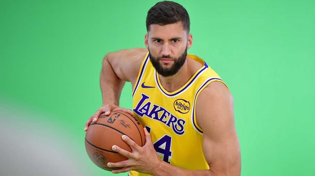 Sep 29, 2025; Los Angeles, CA, USA; Los Angeles Lakers center Maxi Kleber (14) during media day at UCLA Health Training Center.