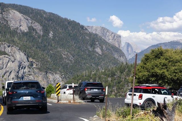 Yosemite Valley, El Capitan and Half Dome seen while driving into Yosemite National Park on June 19, 2025.