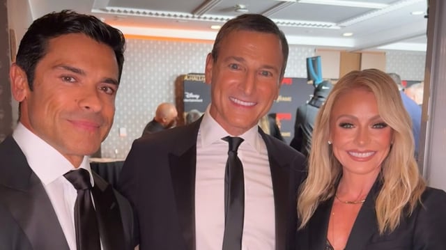 Mark Consuelos, Michael Gelman, and Kelly Ripa at the 2025 Broadcasting and Cable Hall of Fame gala, September 30, 2025.