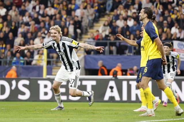 Soccer Football - UEFA Champions League - Union Saint-Gilloise v Newcastle United - Lotto Park, Anderlecht, Belgium - October 1, 2025 Newcastle United's Nick Woltemade celebrates scoring their first goal REUTERS/Peter Cziborra