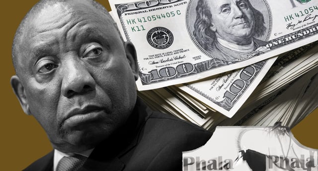 Illustrative image | Sources: President Cyril Ramaphosa. (Photo: Jaco Marais / Gallo Images) | US dollars. (Photo: iStock) | President Cyril Ramaphosa’s Phala Phala farm in Limpopo. (Photo: Leon Sadiki)