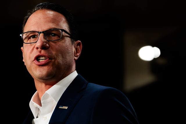 Pennsylvania Governor Josh Shapiro speaks during a campaign rally in Ambler, Pennsylvania on July 29, 2024.
