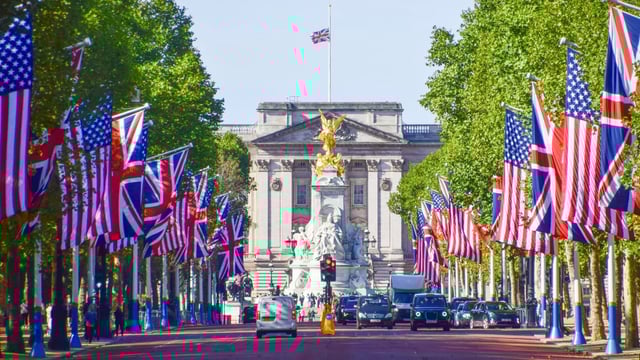 The Mall was bedecked in Union Jacks and American flags for President Trump’s visit last month