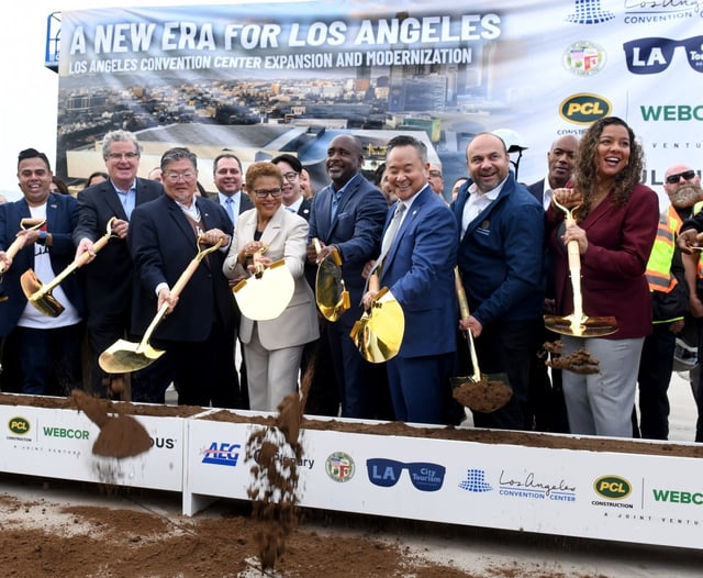Mayor Karen Bass, LA council members, state assembly members join the LA City Tourism Department and development partners for the groundbreaking of the Los Angeles Convention Center Expansion and Modernization on Wednesday, Oct. 1, 2025. (Photo by Axel Koester, Contributing Photographer)