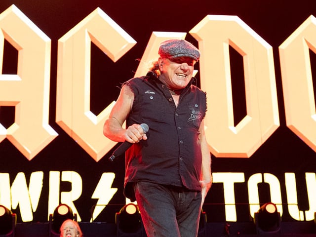 Brian Johnson of AC/DC performs on stage during a concert for the Power Up tour at Murrayfield Stadium on August 21, 2025 in Edinburgh, Scotland. 