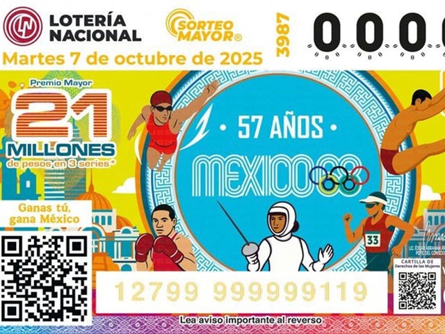 Boleto del sorteo mayor 3987 de la Lotería Nacional