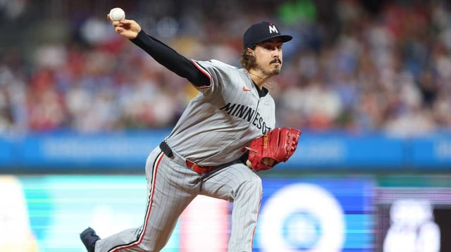 Sep 26, 2025; Philadelphia, Pennsylvania, USA; Minnesota Twins pitcher Joe Ryan (41) throws a pitch during the second inning against the Philadelphia Phillies at Citizens Bank Park. Mandatory Credit: Bill Streicher-Imagn Images