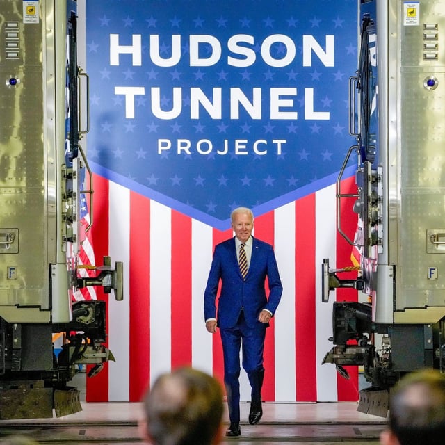 FILE - President Joe Biden arrives at the construction site of the Hudson Tunnel Project, Jan. 31, 2023, in New York.  (AP Photo/John Minchillo, File)