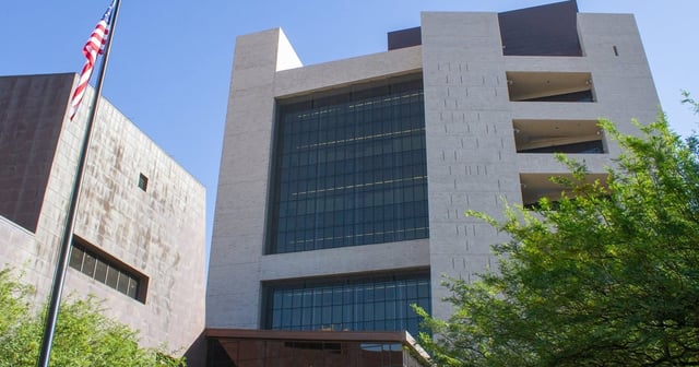 The Albert Armendariz Sr. U.S. Courthouse in El Paso on Oct. 1, 2025. A three judge panel is presiding over a nine day trial on whether Texas can use the newly redrawn congressional map for the upcoming 2026 elections.