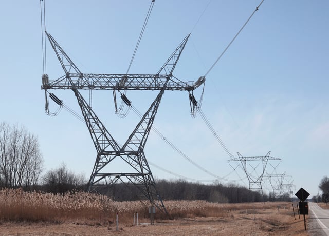 High-voltage power lines are seen in East China Township, Michigan, U.S., March  8, 2025. REUTERS/Rebecca Cook