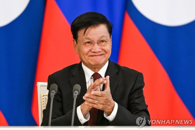 This photo, provided by Russia's Tass news agency on July 31, 2025, shows Laos' President Thongloun Sisoulith, who visited Moscow to hold talks with Russian President Vladimir Putin. (PHOTO NOT FOR SALE) (Yonhap)