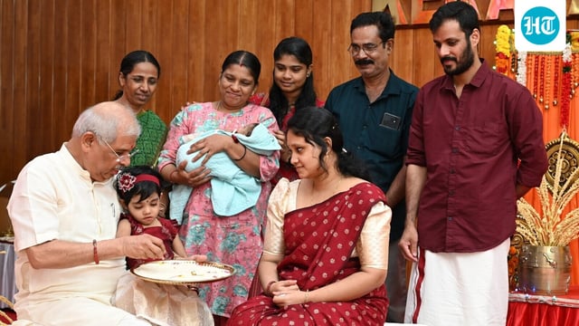 Kerala Governor Rajendra Vishwanath Arlekar initiated many children into the world of letters at the Raj Bhavan on the occasion of Vidyarambham.