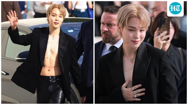 Jimin, aka Park Jimin, arrives at the Dior Paris Fashion Week show. 