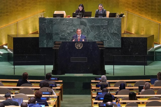 China Premier Li Qiang addresses the 80th session of the United Nations General Assembly on September 26, 2025.