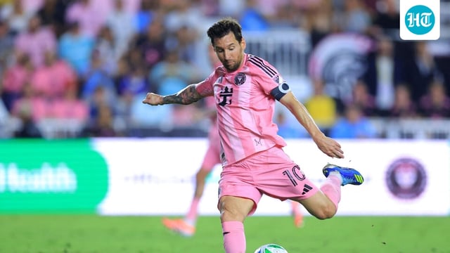 Lionel Messi #10 of Inter Miami CF shoots during an MLS match.