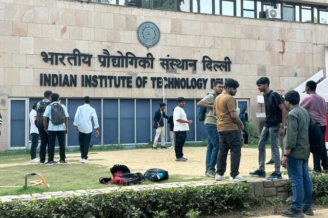 Students arrive for a cultural festival at the Indian Institute of Technology in New Delhi on Monday.