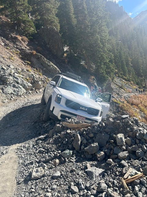 Black Bear Pass near Telluride is closed until further notice after the driver of a Kia Telluride got stuck teetering on the edge of a switchback, the San Miguel County Sheriff's Office said on Oct. 1, 2025.