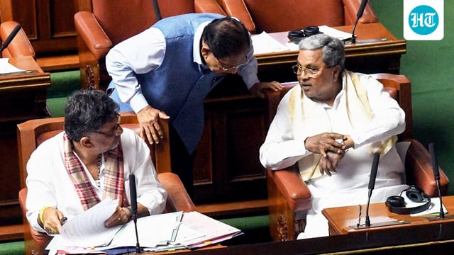 Karnataka Chief Minister Siddaramaiah with Deputy CM DK Shivakumar and Home Minister G Parameshwara.