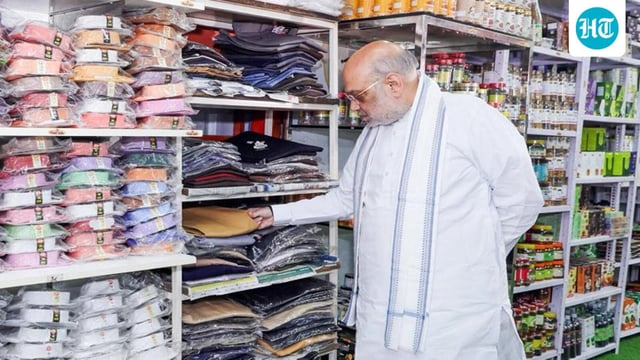 Union Home Minister Amit Shah at Khadi India in New Delhi, on Thursday (@AmitShahX/ANI Photo). (@AmitShah X)