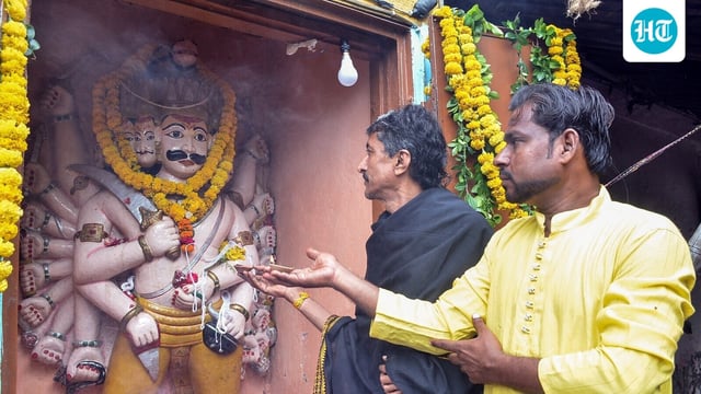 Devotees offer pray to Ravana on the day of Vijayadashami as the temple opens once a year on the day of Dussehra in Shivala.
