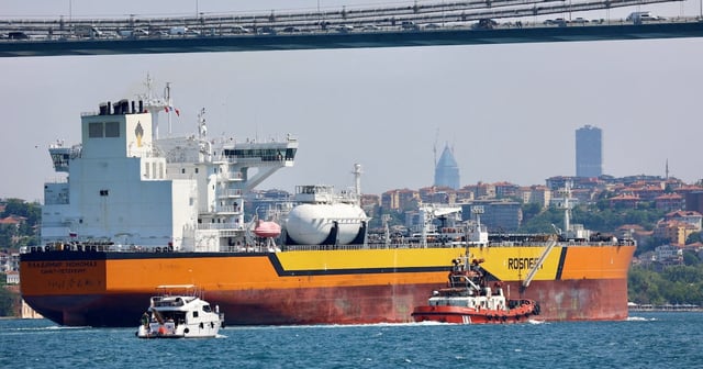Rosneft's Russian-flagged crude oil tanker Vladimir Monomakh crosses the Bosphorus in Istanbul, Turkey. US President Donald Trump is piling pressure on countries to stop buying Russian oil. Reuters
