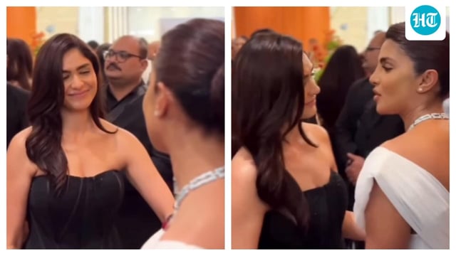 At the Bvlgari store launch in Mumbai, Priyanka Chopra shared a touching moment with Mrunal Thakur.
