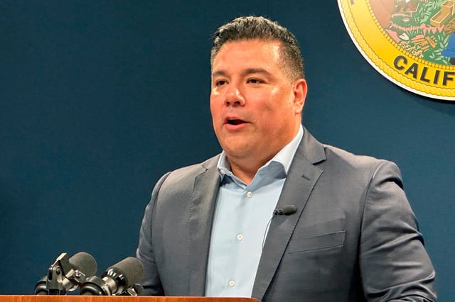 California Insurance Commissioner Ricardo Lara speaks during a news conference in a Sacramento, Calif., on Thursday, Sept. 21, 2023.