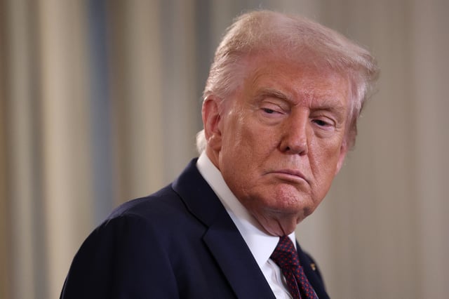 President Donald Trump attends a press conference in the White House in Washington, D.C. on September 29, 2025.