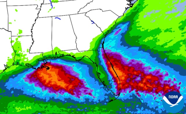 NOAA's Weather Prediction Center shows the potential for rainfall of up to two inches in parts of Florida through Sunday. (NOAA/courtesy)