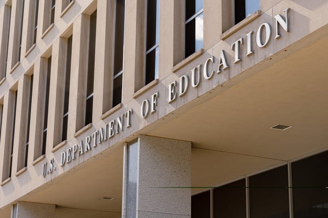 The Department of Education building in Washington. A U.S. district judge said the court couldn't rule on how the federal government distributes money. MUST CREDIT: Wesley Lapointe/For The Washington Post