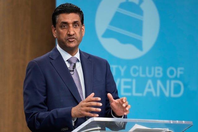 FILE - Rep. Ro Khanna, D-Calif., speaks to the City Club of Cleveland, in Cleveland, April 14, 2025. (AP Photo/Sue Ogrocki, File)
