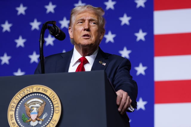 President Donald Trump speaks to senior military leaders in Quantico, Virginia on September 30, 2025.