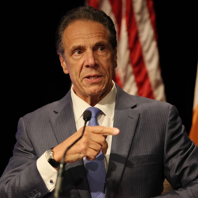 NYC Mayoral Candidate Former Governor Andrew Cuomo speaks during a press conference at the Times Square Sheraton on August 21, 2025, in New York City. (Photo by Michael M. Santiago/Getty Images)