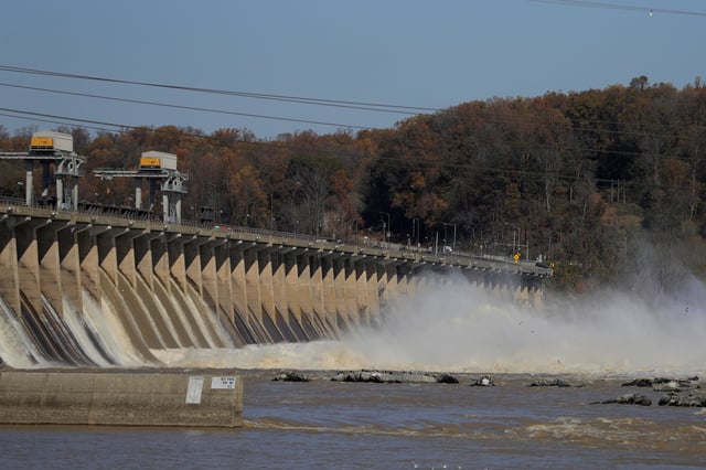 FILE - Water gushes down the Conowingo Dam, Nov. 6, 2019, in Havre De Grace, Md. (AP Photo/Julio Cortez)
