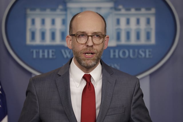 Acting OMB Director Russ Vought speaks during a press briefing at the White House, Monday, March 11, 2019, in Washington. Vought has been nominated as OMB Director again.