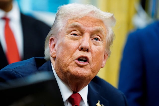 U.S. President Donald Trump speaks in the Oval Office, on the day he signs an executive order on AI and pediatric cancer research, at the White House, Washington, D.C., U.S., September 30, 2025. REUTERS/Nathan Howard