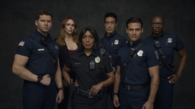 Oliver Stark as Buck, Jennifer Love Hewitt as Maddie, Angela Bassett as Athena, Kenneth Choi as Chimney, Ryan Guzman as Eddie, and Aisha Hinds as Hen — '9-1-1' Season 9
