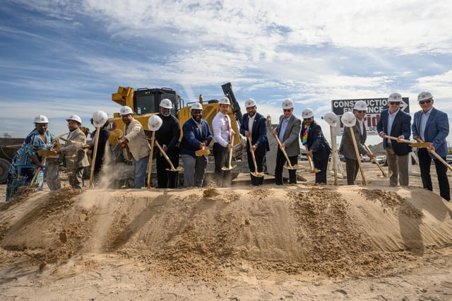 Officials break ground on the new FedEx facility at Buffington Harbor in Gary on Thursday, Oct. 2, 2025. (Kyle Telechan/for the Post-Tribune)