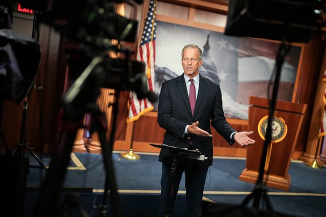 Sen. Majority Leader John Thune, R-S.D., during an interview on NBC News' "Nightly News with Tom Llamas" on Oct. 2, 2025.