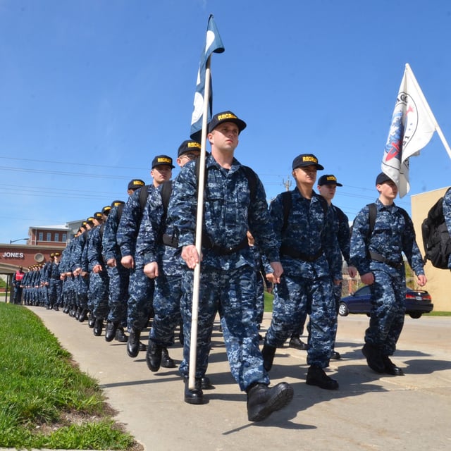 FILE - Navy recruits march in formation at Recruit Training Command in Great Lakes, Ill., March 27, 2012. (U.S. Navy photo by Sue Krawczyk)