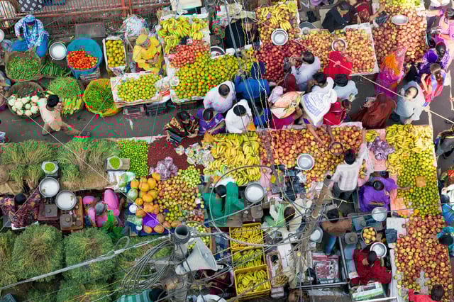Fruit and vegetable market in Rajasthan, India. Credit: Gavin Hellier / Alamy Stock Photo