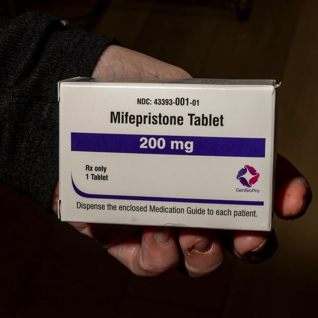 FILE - In this photo illustration, a packet of Mifepristone is seen at Wyoming's last abortion clinic, Wellspring Center March 10, 2025 in Casper, Wyoming. (Photo illustration by Natalie Behring/Getty Images)