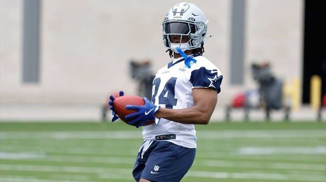 Jun 10, 2025; Arlington, TX, USA; Dallas Cowboys running back Jaydon Blue (34) goes through a drill during practice at the Ford Center at the Star Training Facility in Frisco, Texas. Mandatory Credit: Chris Jones-Imagn Images